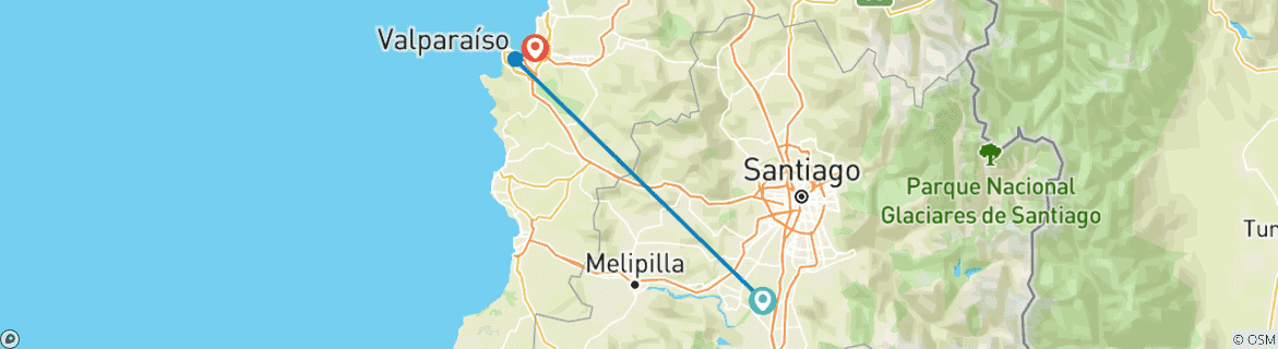 Image of a map showing the route of the tour