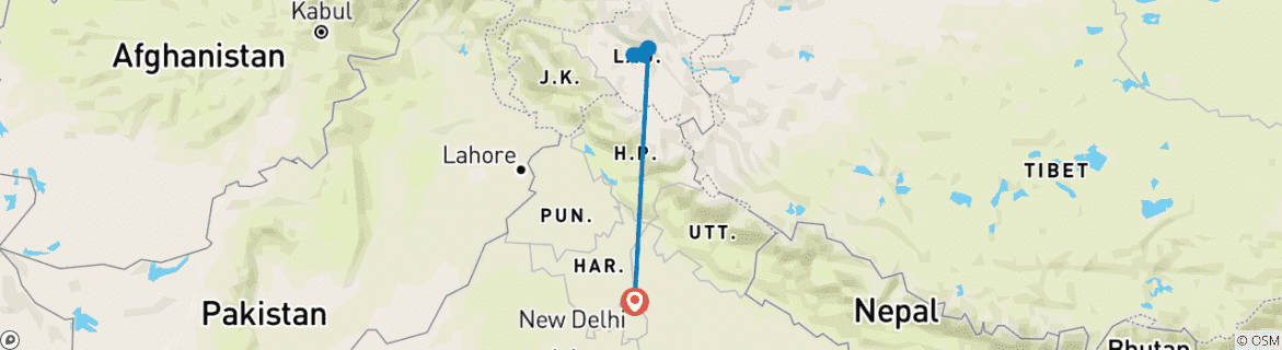 Foto van een kaart met de route van de rondreis