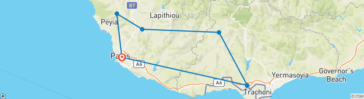 Image d'une carte montrant l'itinéraire du circuit