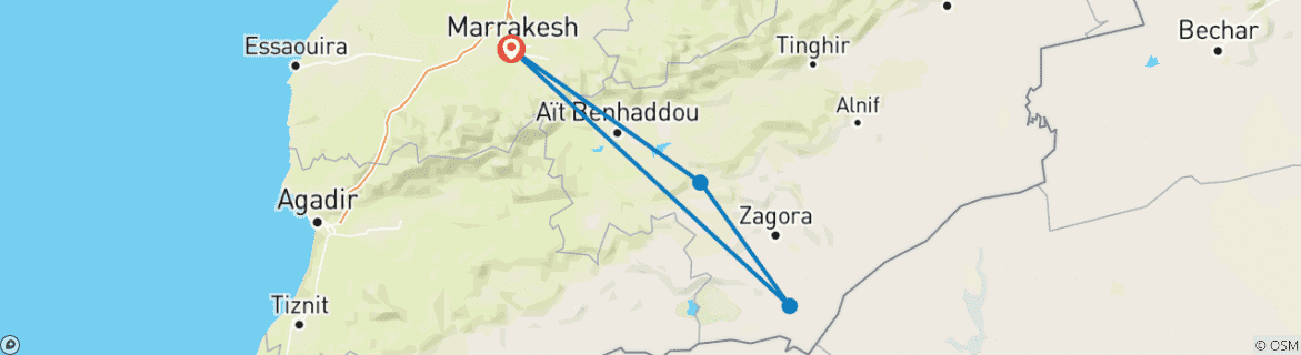 Image of a map showing the route of the tour