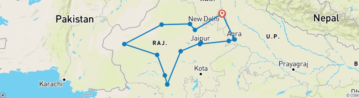 Karte mit der Reiseroute