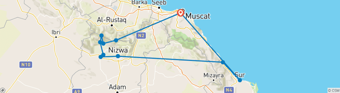 Foto van een kaart met de route van de rondreis