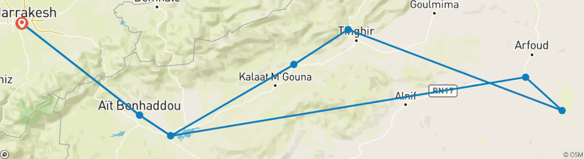 Karte mit der Reiseroute