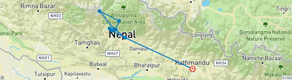 Kaart van Ghorepani Poon Hill Trek – 6 dagen