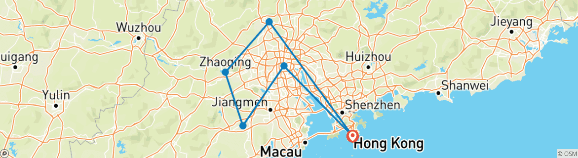 Image of a map showing the route of the tour
