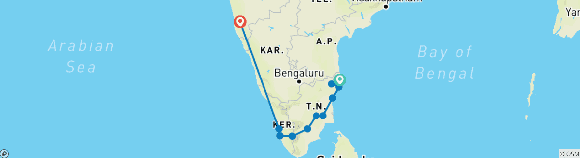 Karte mit der Reiseroute