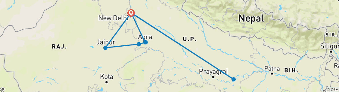 Image d'une carte montrant l'itinéraire du circuit