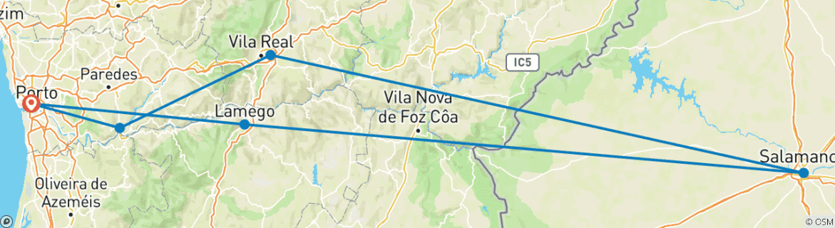 Image of a map showing the route of the tour