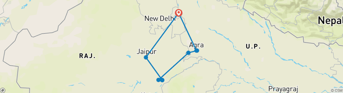 Image of a map showing the route of the tour