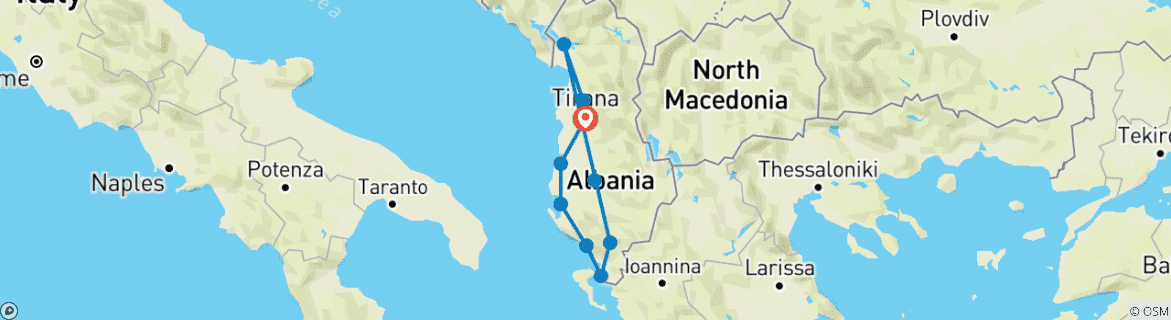Image of a map showing the route of the tour