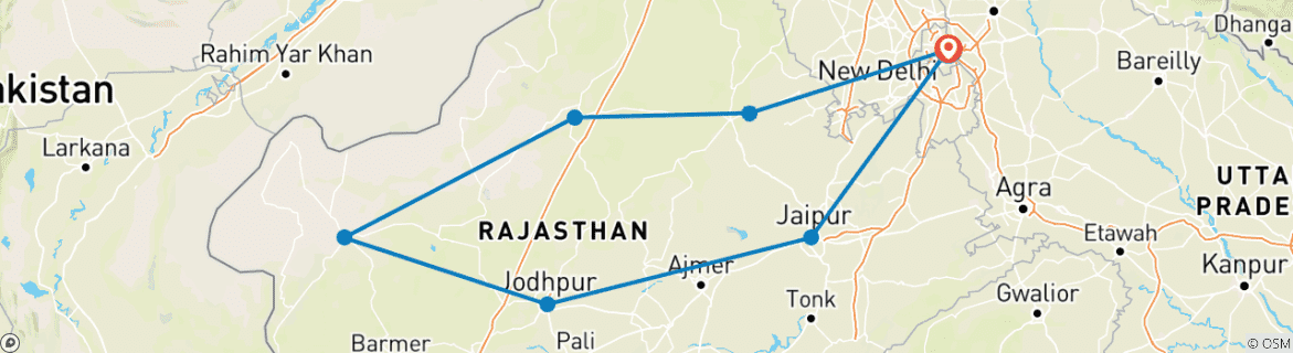 Foto van een kaart met de route van de rondreis