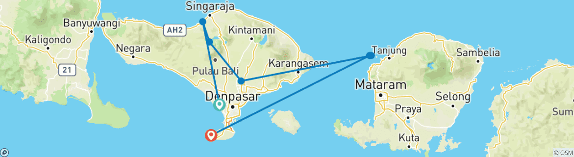 Image d'une carte montrant l'itinéraire du circuit
