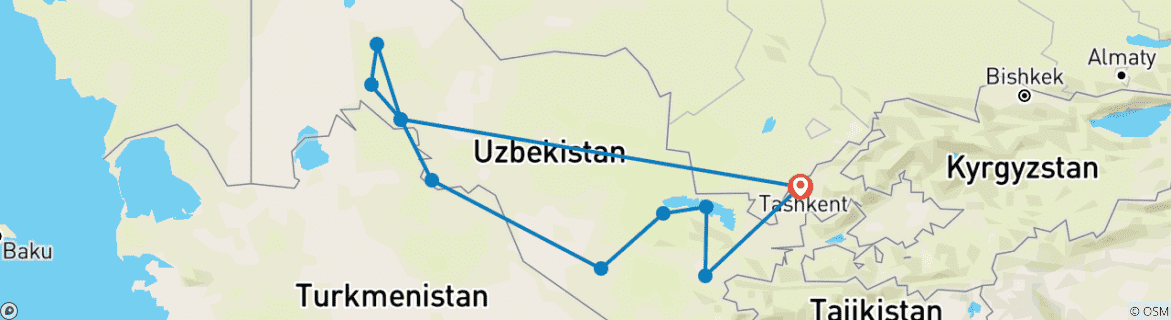 Image of a map showing the route of the tour