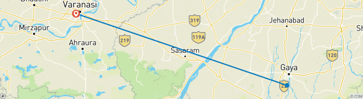 Image of a map showing the route of the tour