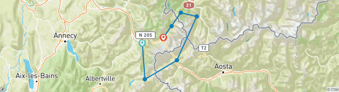 Karte mit der Reiseroute