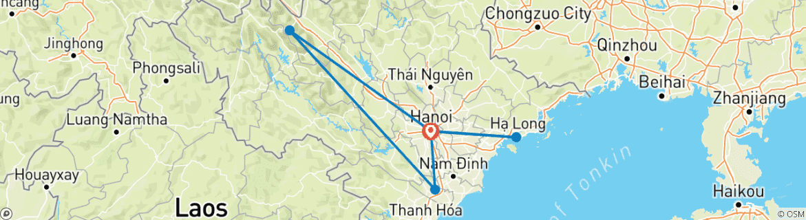 Image of a map showing the route of the tour