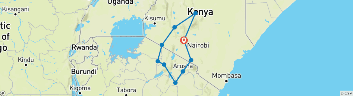 Image of a map showing the route of the tour