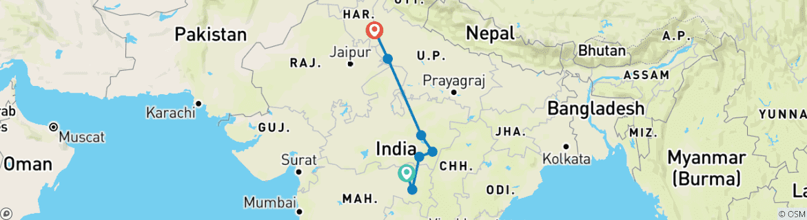 Karte mit der Reiseroute