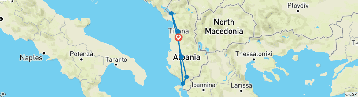 Image of a map showing the route of the tour