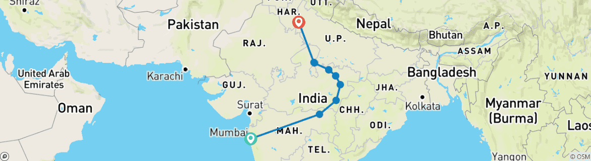 Karte mit der Reiseroute