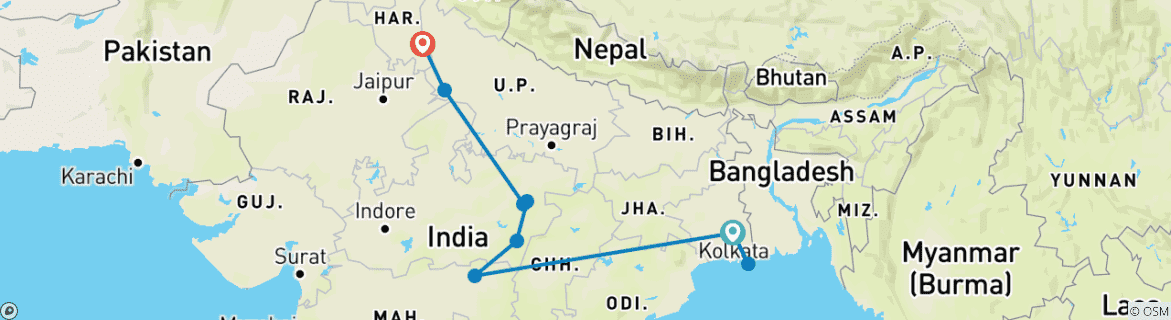 Karte mit der Reiseroute