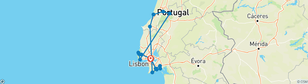 Image of a map showing the route of the tour