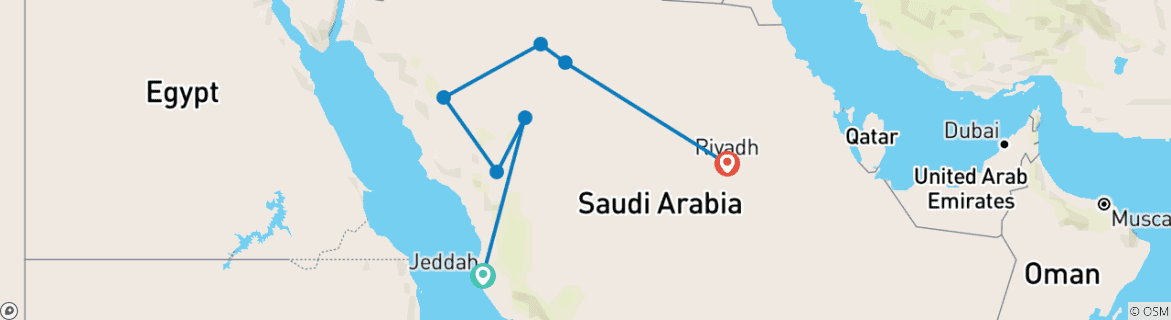 Image of a map showing the route of the tour