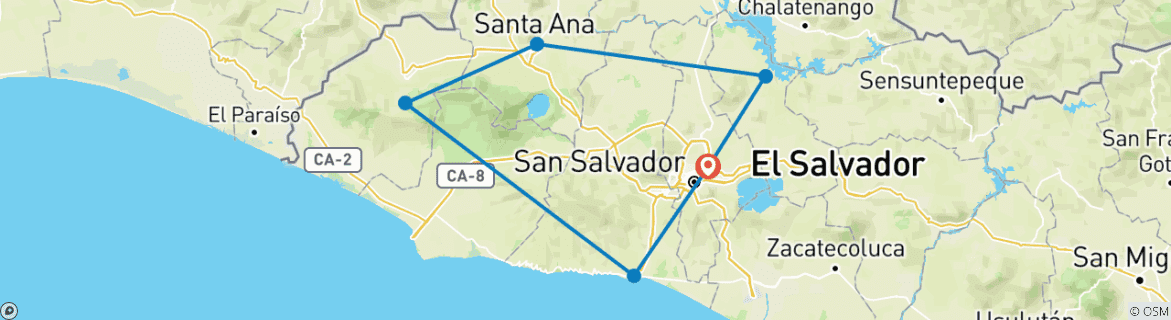 Carte du circuit Circuit sur mesure de 8 jours au Salvador, départ quotidien et voiture privée