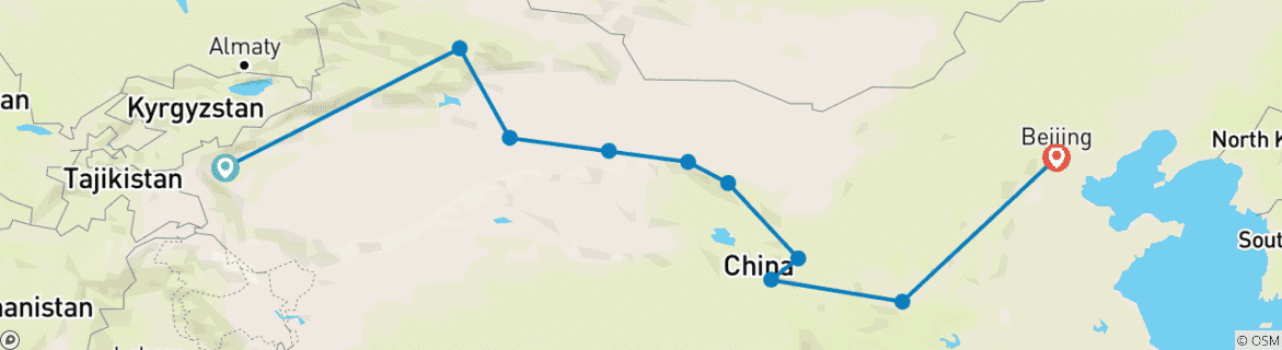 Foto van een kaart met de route van de rondreis