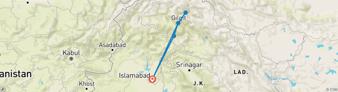 Foto van een kaart met de route van de rondreis