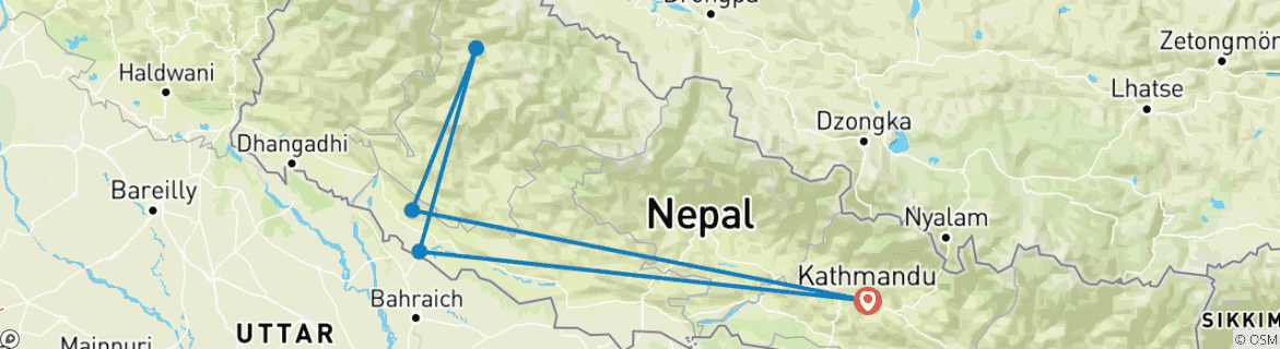 Foto van een kaart met de route van de rondreis