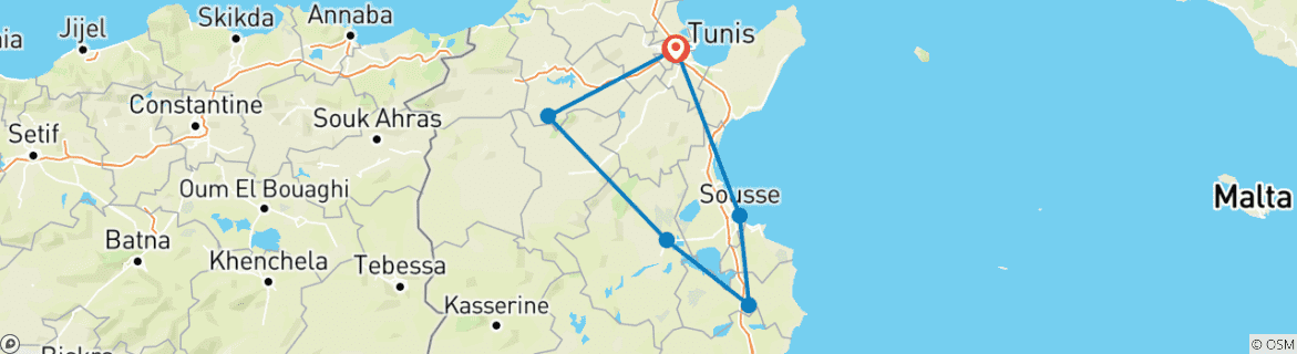 Image d'une carte montrant l'itinéraire du circuit