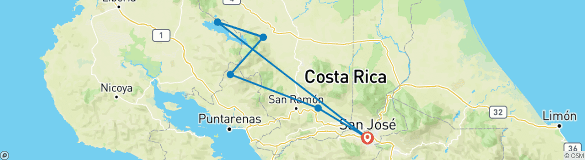 Image of a map showing the route of the tour