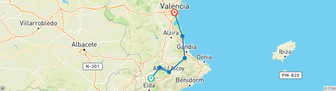 Image d'une carte montrant l'itinéraire du circuit