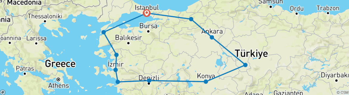 Mapa de Caminos sagrados: Siguiendo el Legado de las siete iglesias circuito de 10 días