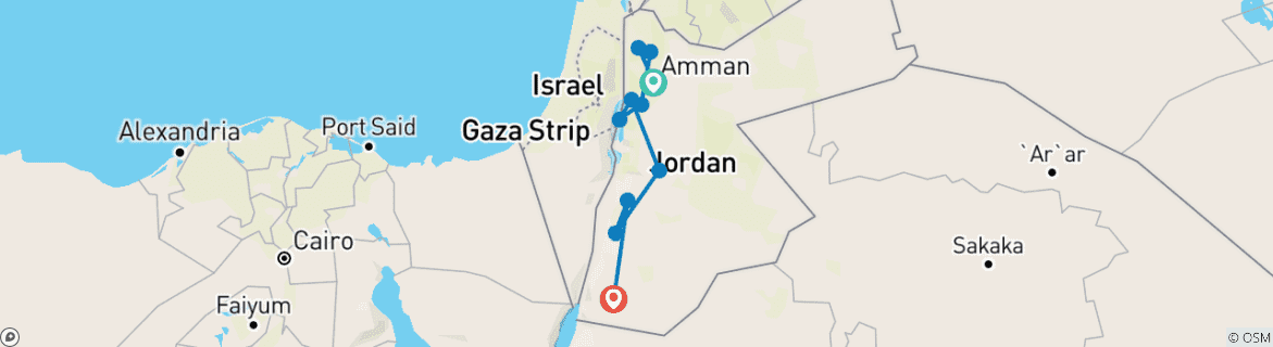 Image of a map showing the route of the tour