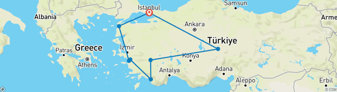 Foto van een kaart met de route van de rondreis