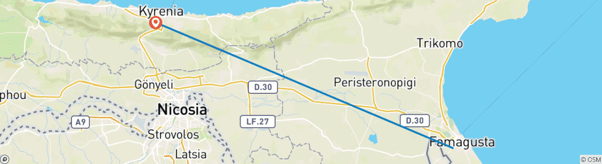 Image of a map showing the route of the tour