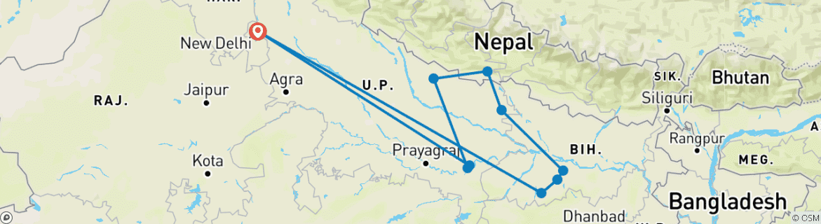 Karte mit der Reiseroute
