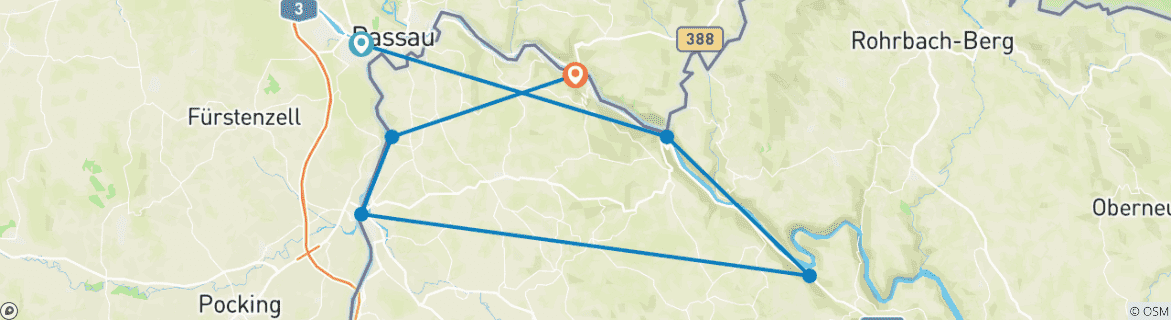 Image of a map showing the route of the tour