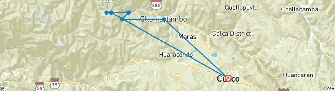 Image of a map showing the route of the tour