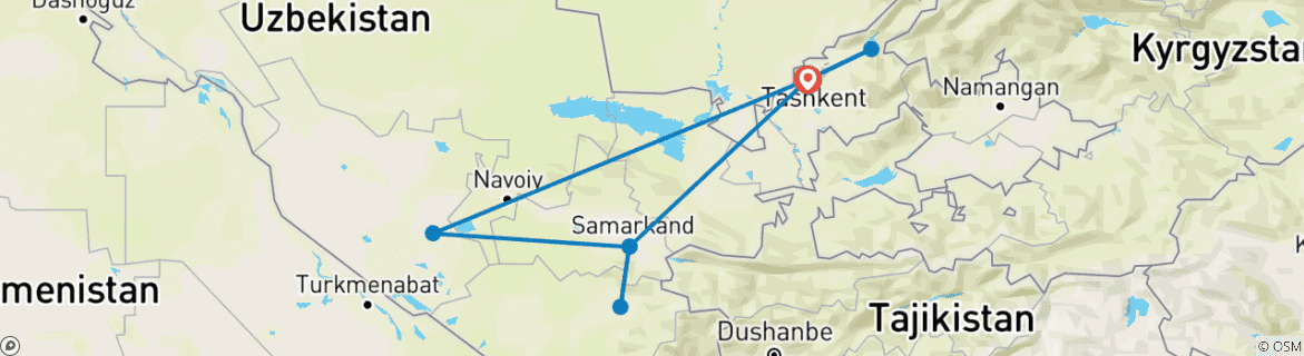 Image of a map showing the route of the tour