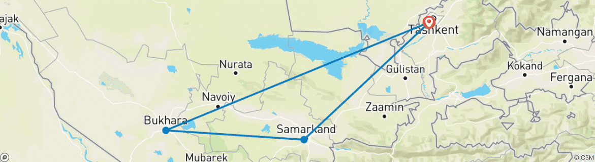 Image of a map showing the route of the tour