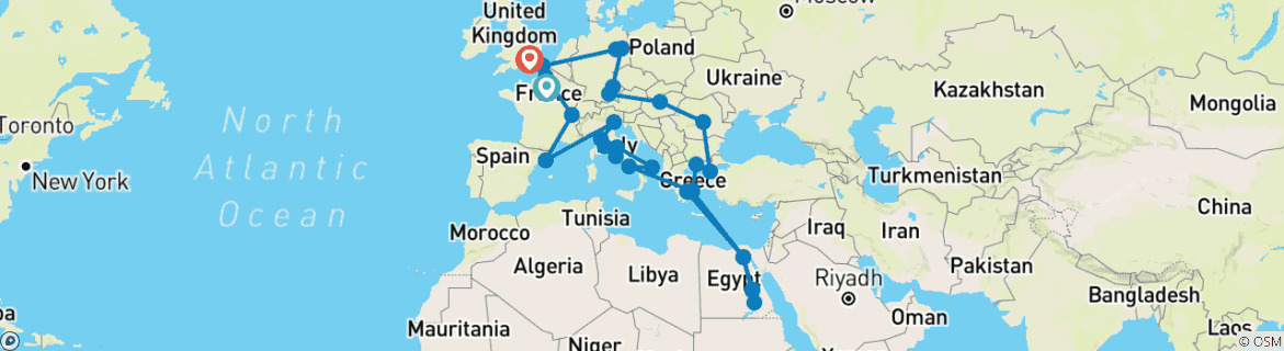 Image d'une carte montrant l'itinéraire du circuit