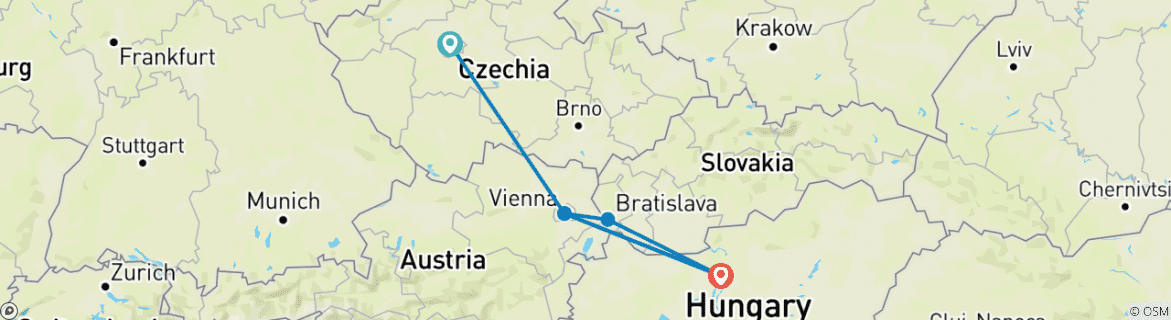 Image of a map showing the route of the tour