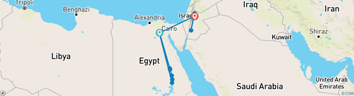 Mapa de Aventura en Egipto y Jordania - 10 días