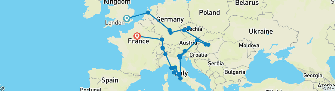 Image d'une carte montrant l'itinéraire du circuit