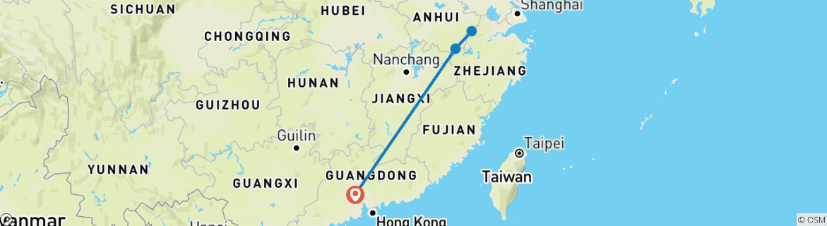 Karte mit der Reiseroute