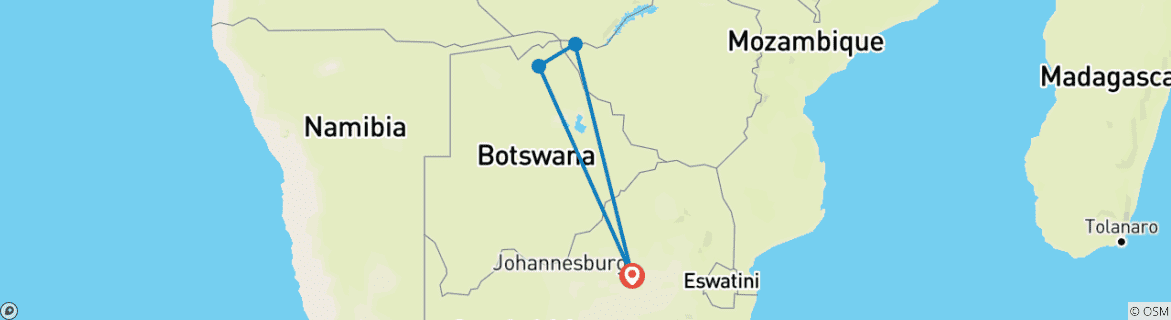 Image of a map showing the route of the tour