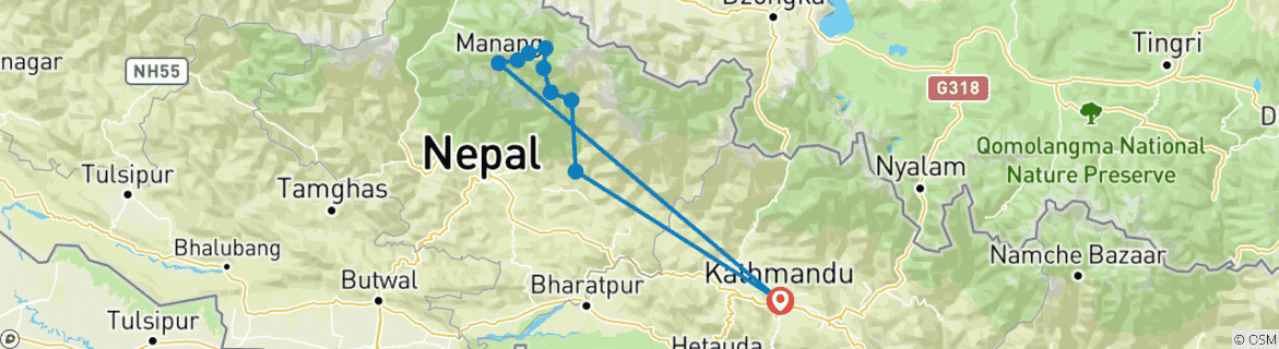 Image of a map showing the route of the tour